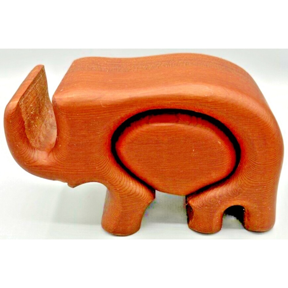 Handcrafted Native Redwood Elephant Hidden Drawer Trinkets Box